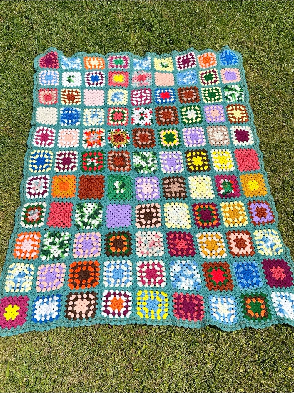 Colorful Handmade Granny Square Crochet Blanket